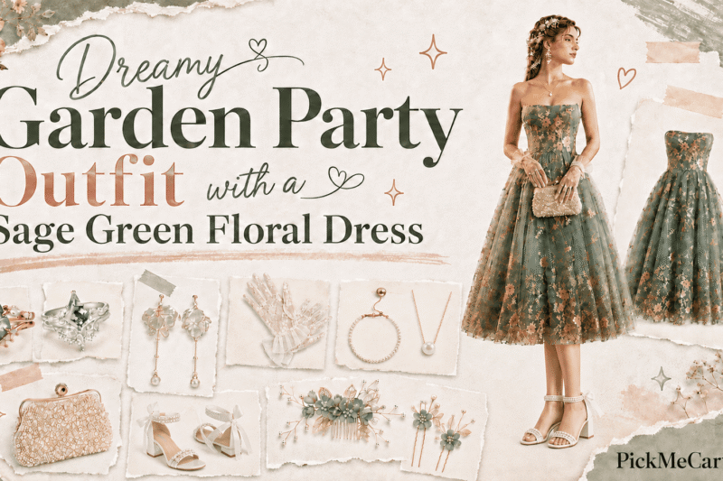 Dreamy Garden Party Outfit with a Sage Green Floral Dress