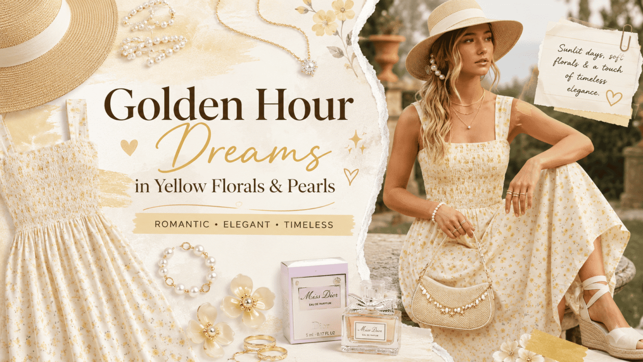 Golden Hour Dreams in Yellow Florals & Pearls