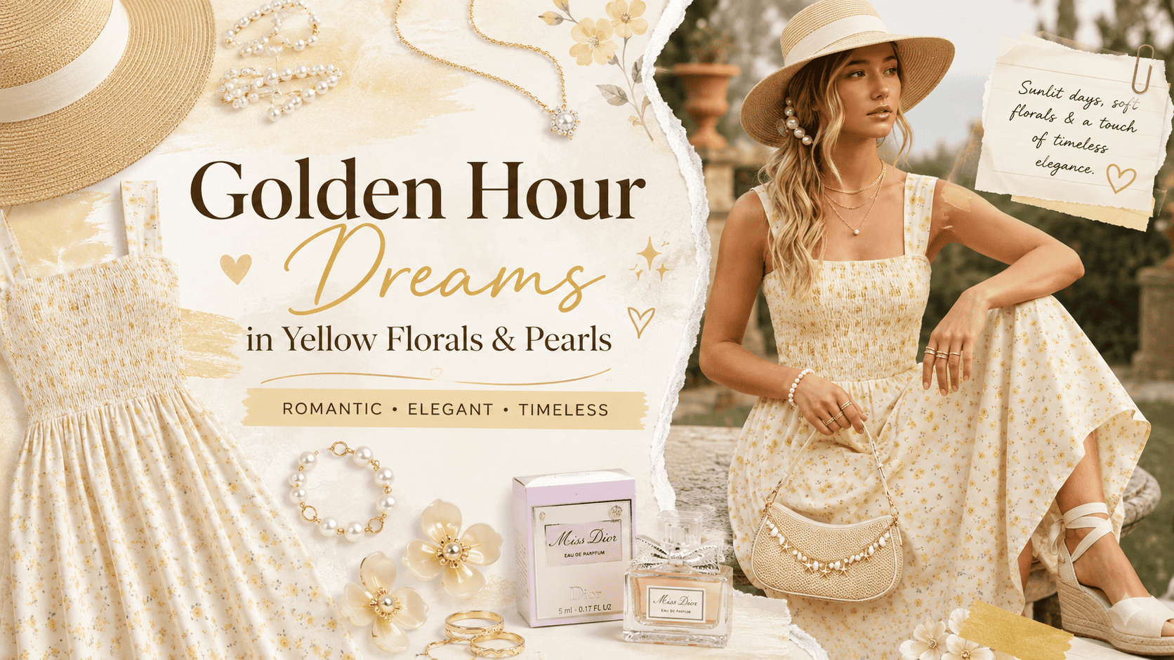 Golden Hour Dreams in Yellow Florals & Pearls
