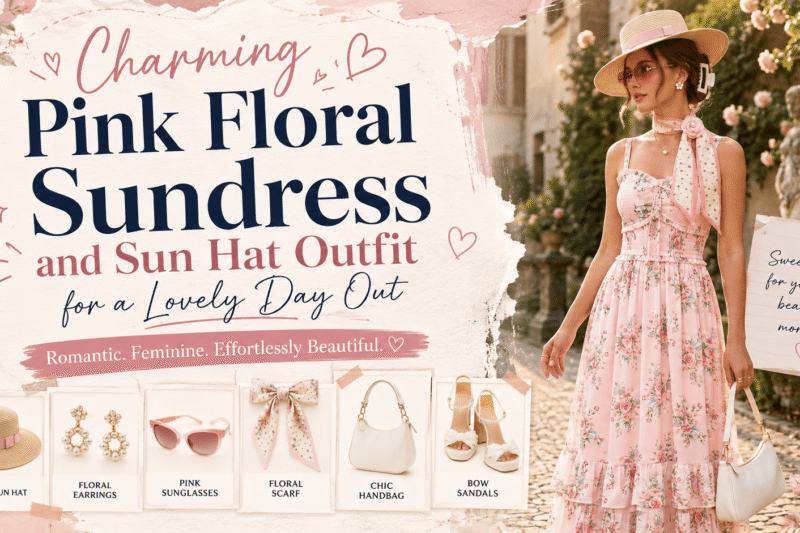 Charming Pink Floral Sundress and Sun Hat Outfit for a Lovely Day Out