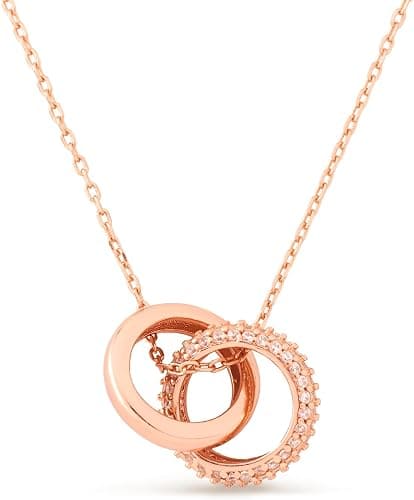 Rose-gold interlocking circle pendant necklace with cubic zirconia detail