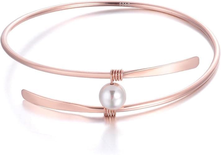 Rose-gold-plated adjustable bangle with single freshwater pearl